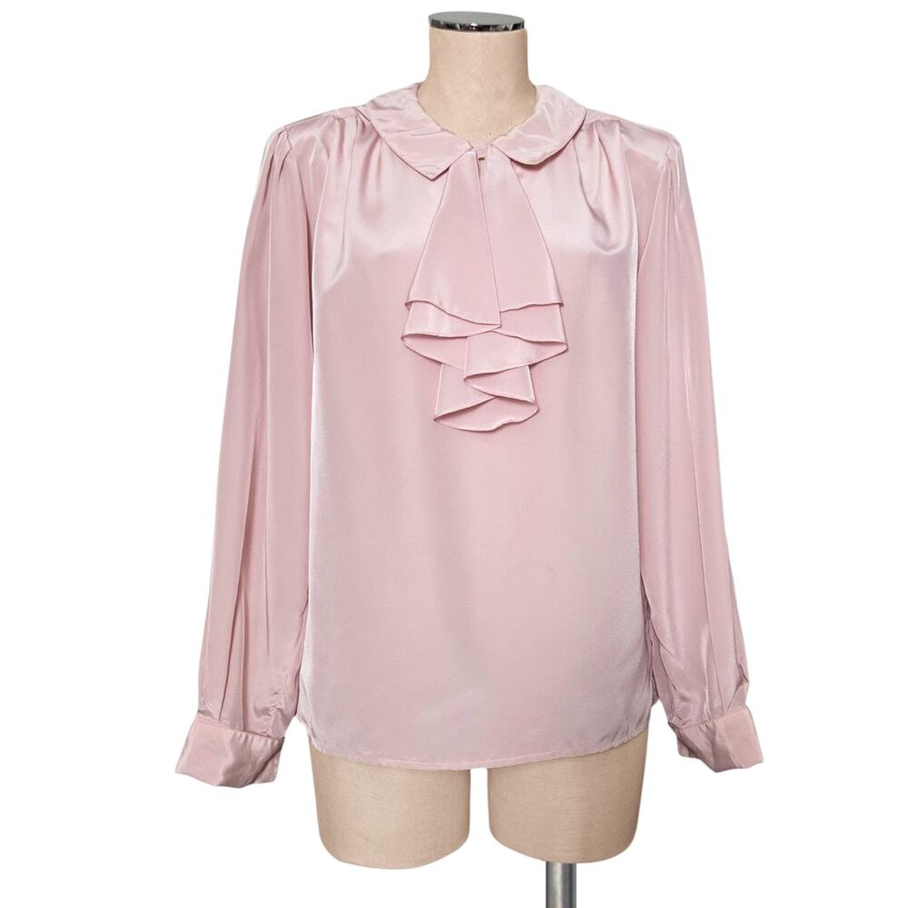 Vintage SK AND COMPANY Pink Ruffle Front Blouse Top Shirt 12